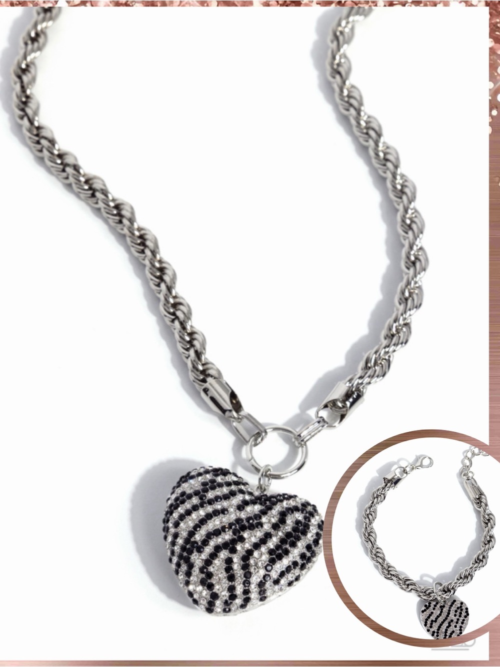 Silver ‘n Black Zebra Heart 2-pc Set